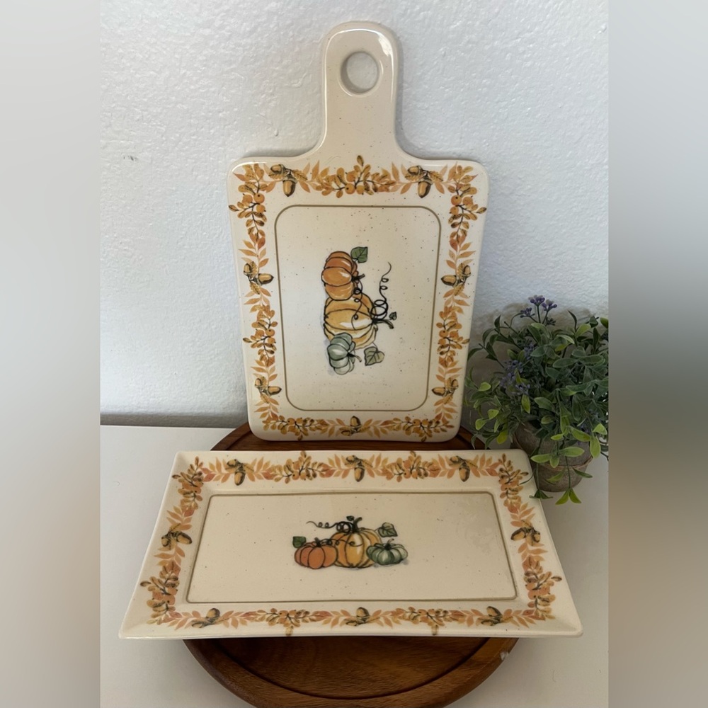 2 Matceramica Ceramic Cutting Board Platter Dish Fall Thanksgiving Pumpkin